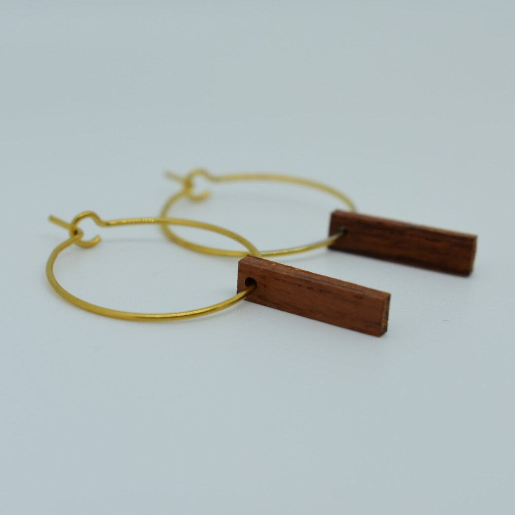 Small Wooden Bar Hoop Earrings - Gold