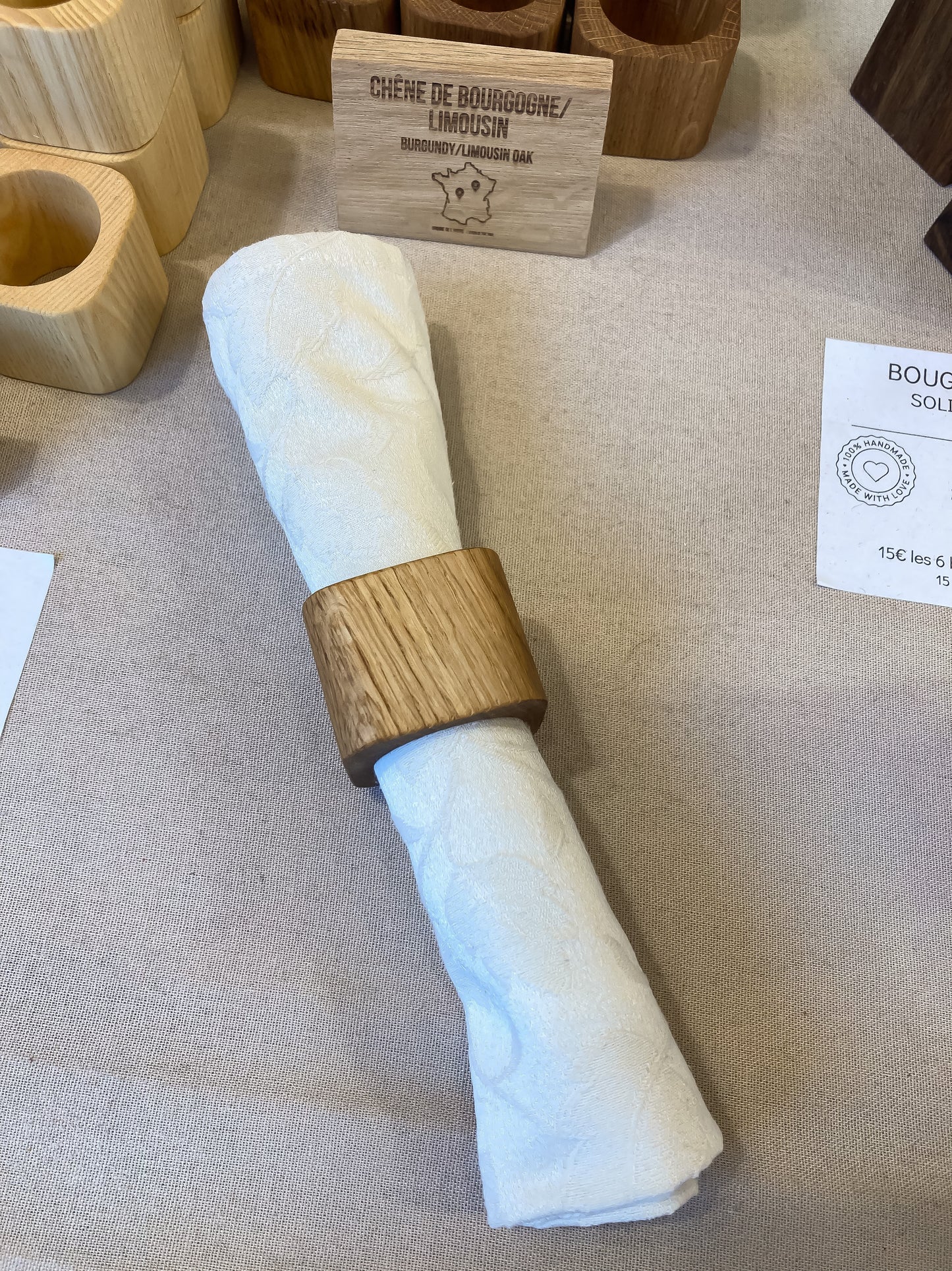 ronds de serviette en bois massif, fabrication artisanale française, racines artisanat