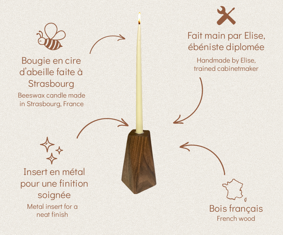Juego de 3 candelabros con sus velas de cera de abeja