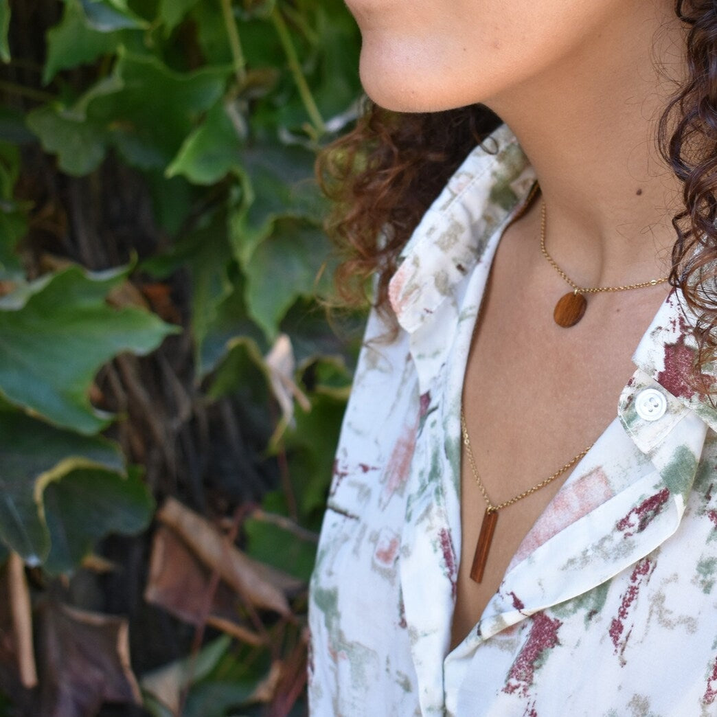 Collier rond en bois - Argenté