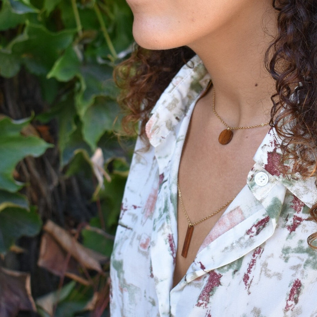Wooden Bar Necklace - Gold