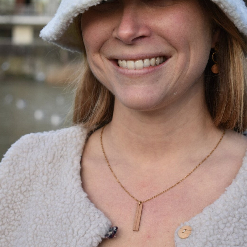 Wooden Bar Necklace - Gold