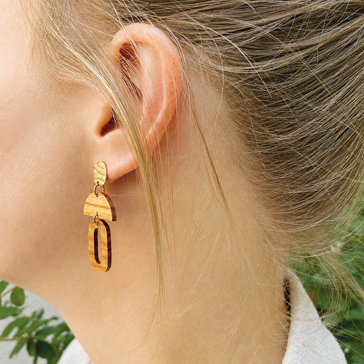 Oval Wooden Hoop Earrings - Gold