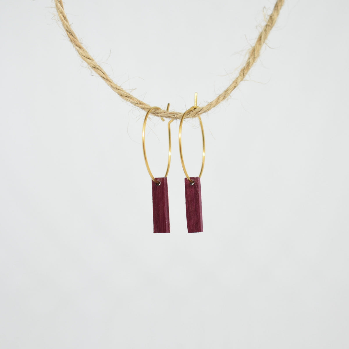 Small Wooden Bar Hoop Earrings - Gold