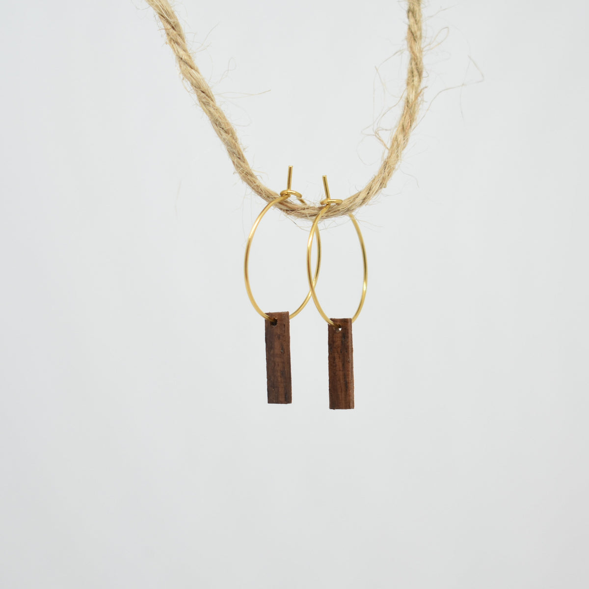 Small Wooden Bar Hoop Earrings - Gold