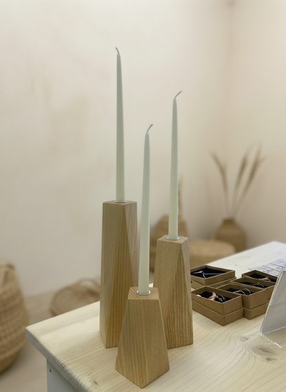 Lot de 3 bougeoirs et leurs bougies en cire d'abeille