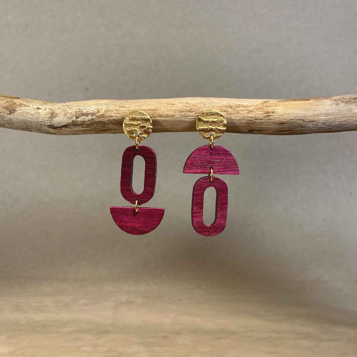 Oval Wooden Hoop Earrings - Gold