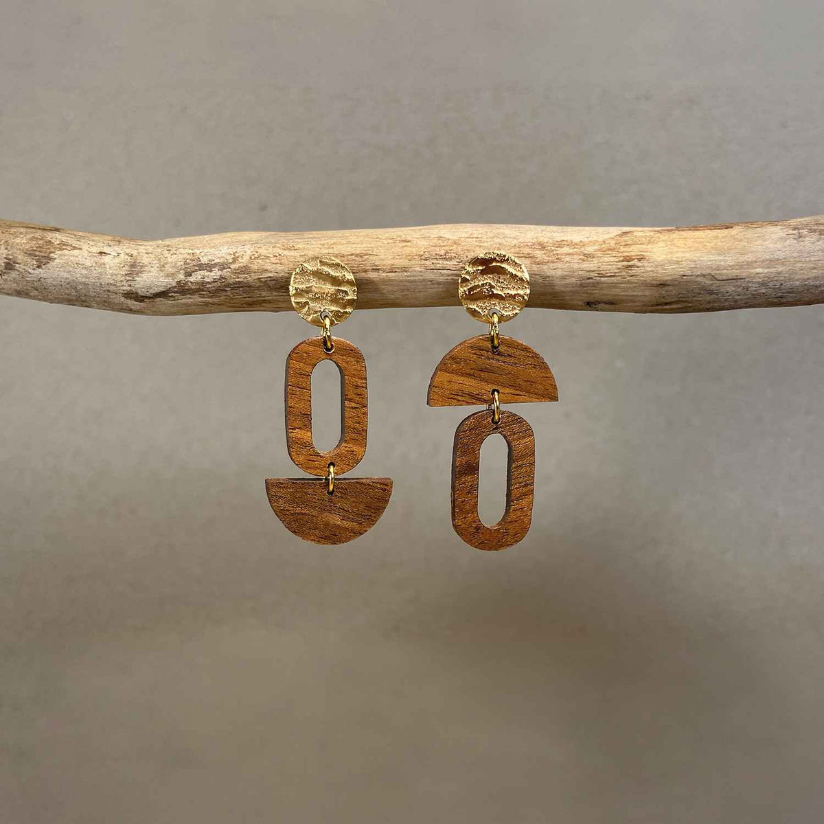 Oval Wooden Hoop Earrings - Gold