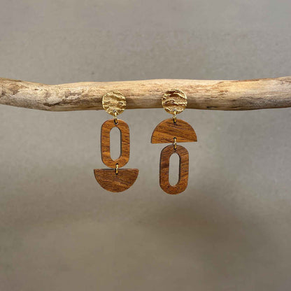 Oval Wooden Hoop Earrings - Gold