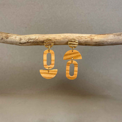 Oval Wooden Hoop Earrings - Gold
