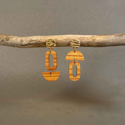 Oval Wooden Hoop Earrings - Gold