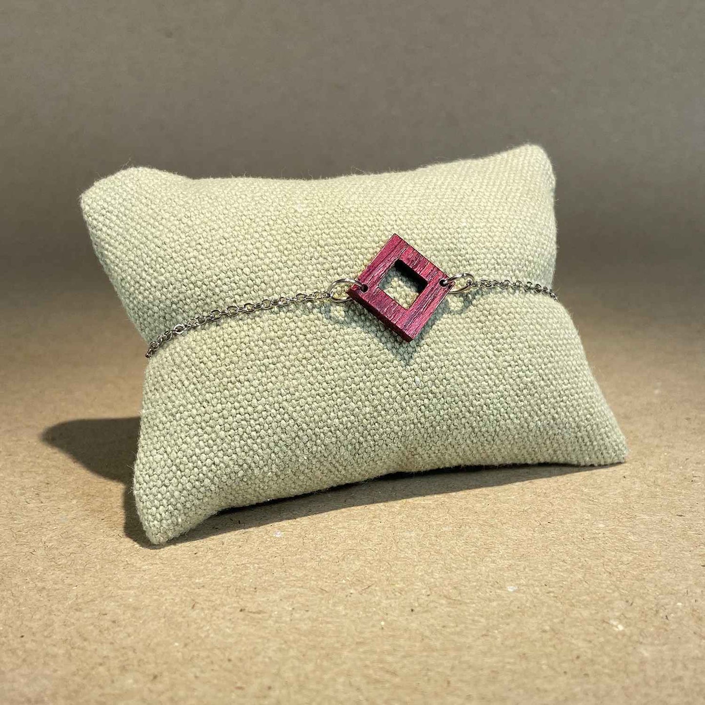 Bracelet carré en bois - Argenté
