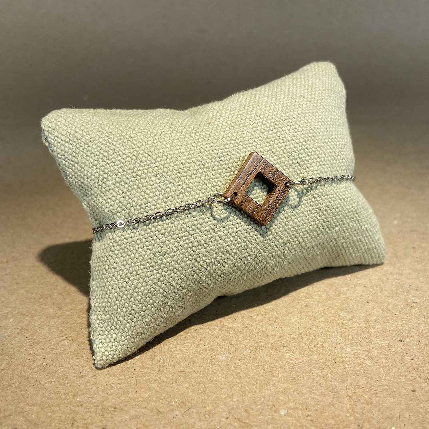 Bracelet carré en bois - Argenté