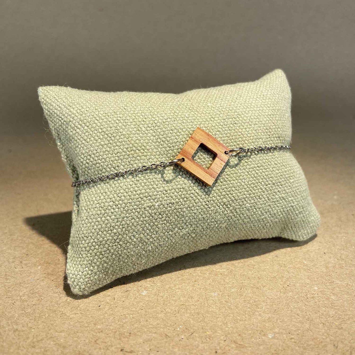 Bracelet carré en bois - Argenté