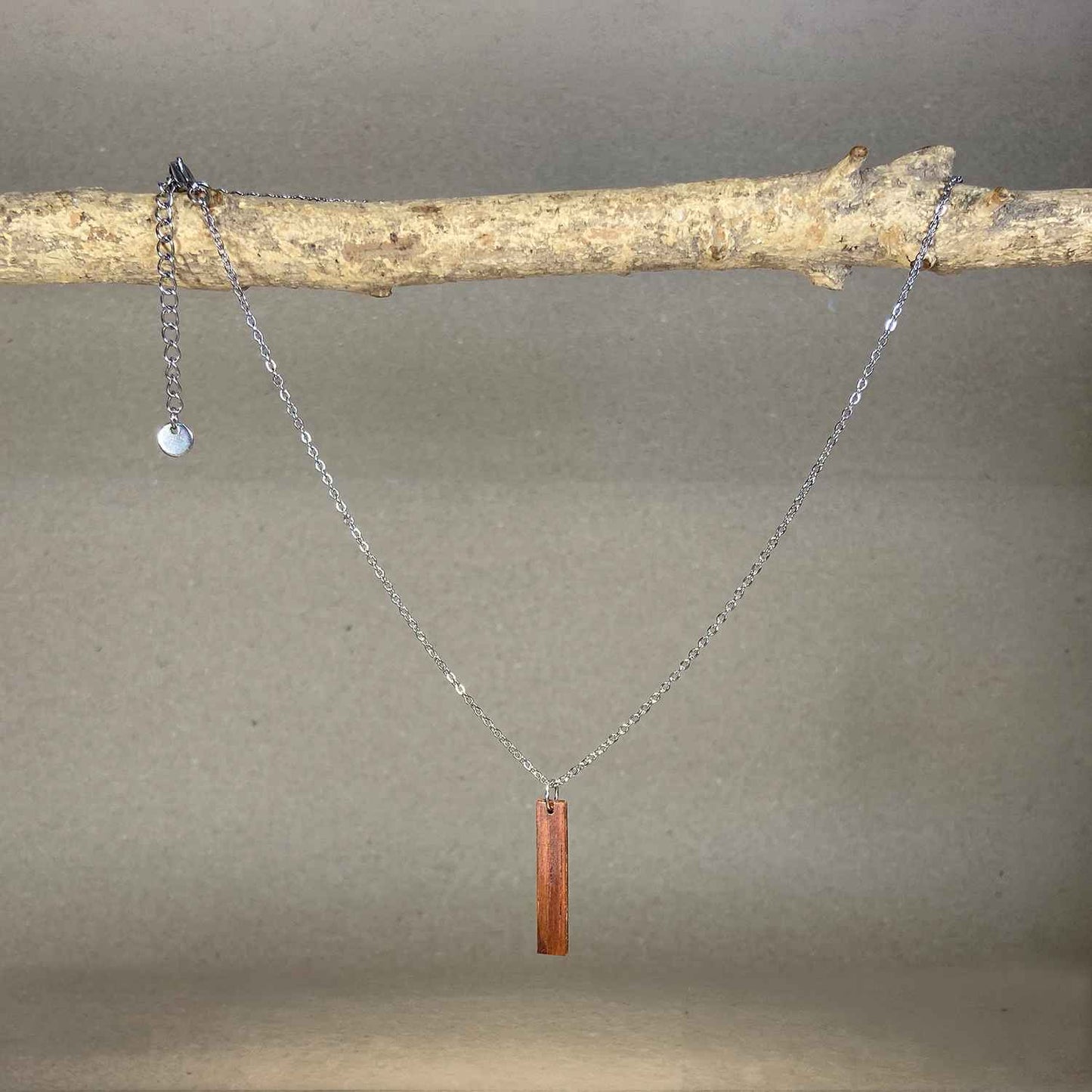 Collier barre en bois - Argenté