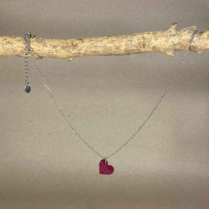 Collier cœur en bois - Argenté