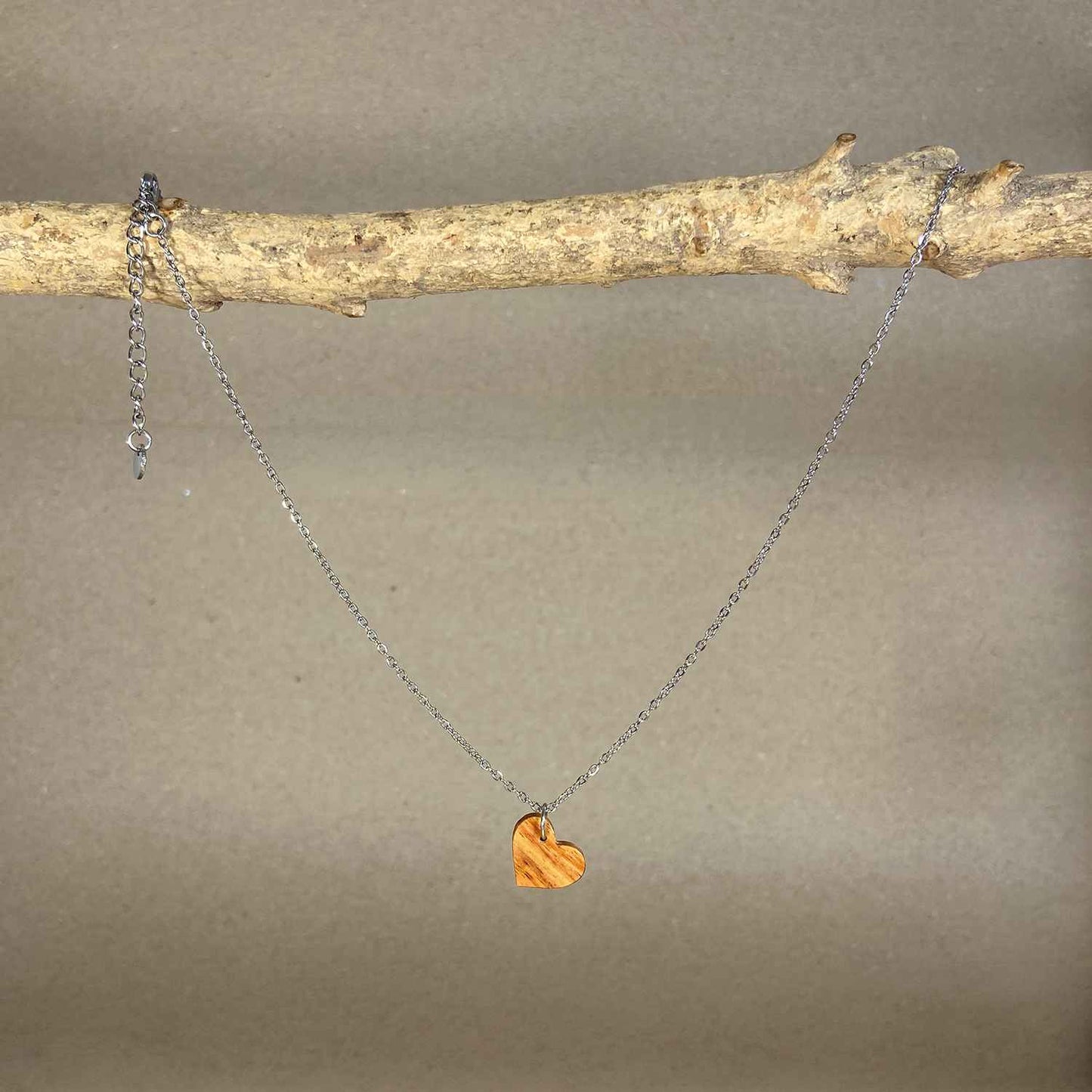 Collier cœur en bois - Argenté