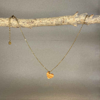 Collier cœur en bois - Doré