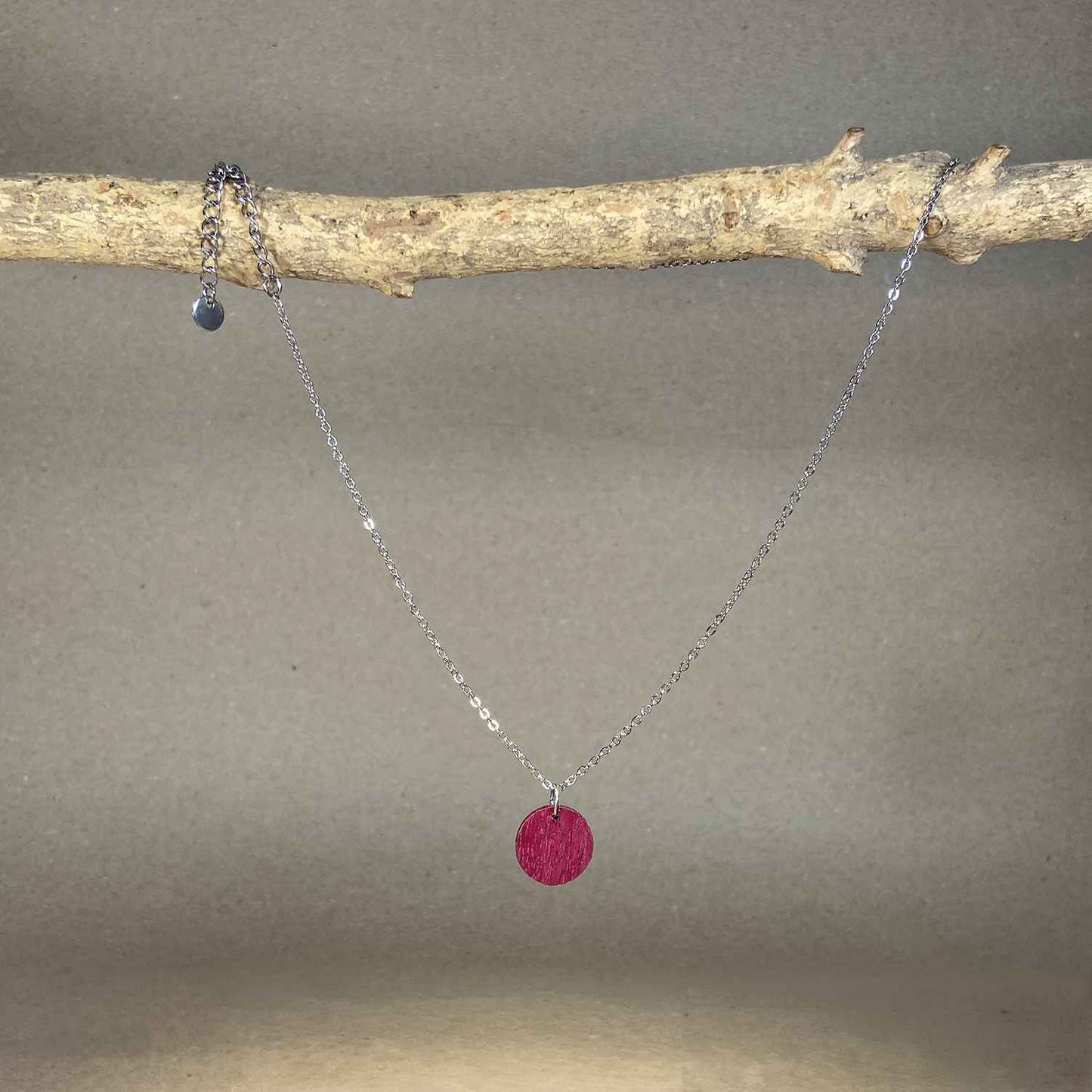 Collier rond en bois - Argenté