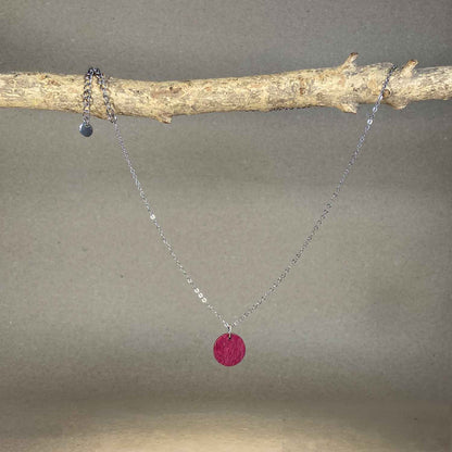 Collier rond en bois - Argenté