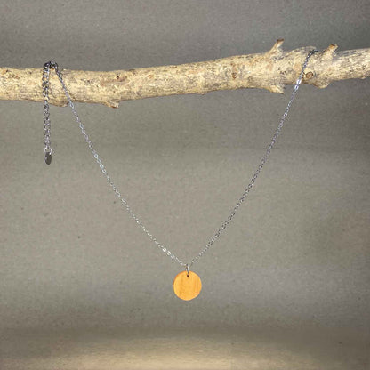 Collier rond en bois - Argenté