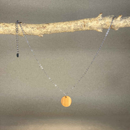 Collier rond en bois - Argenté