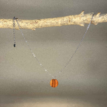 Collier rond en bois - Argenté