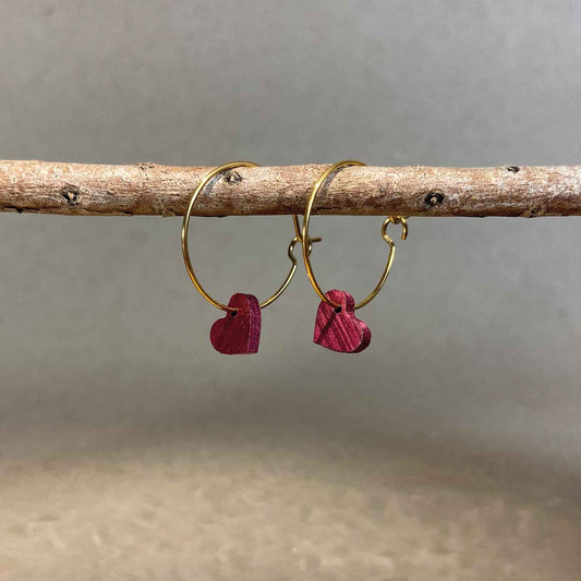 Petites créoles cœur en bois - Dorées