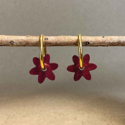 Créoles grandes fleurs en bois - Dorées
