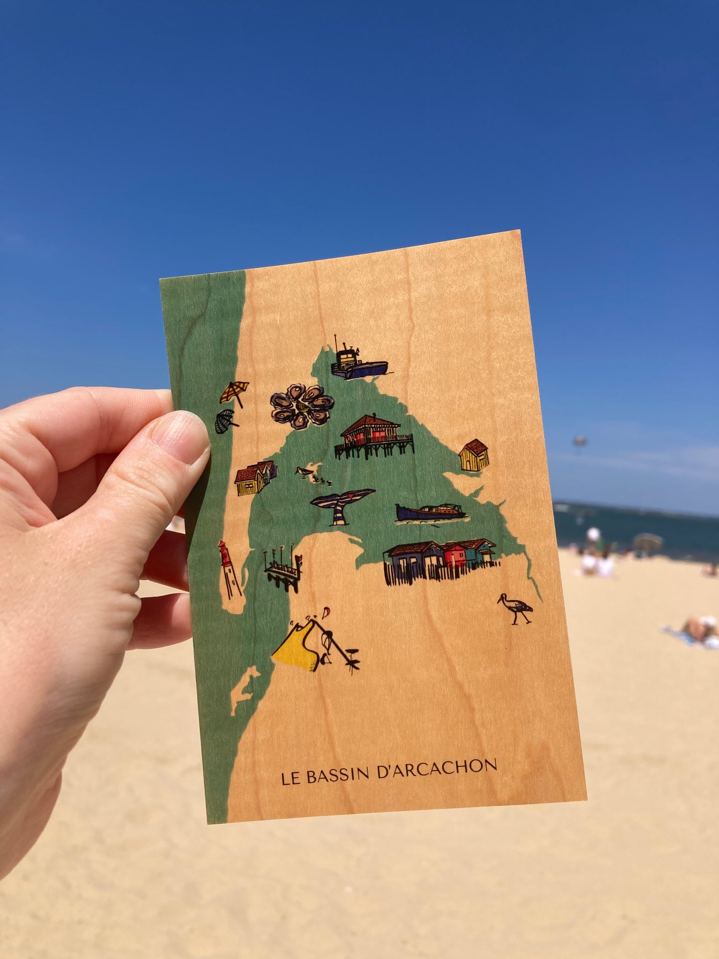Carte postale en bois - Carte du Bassin d'Arcachon