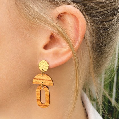 Oval Wooden Hoop Earrings - Gold