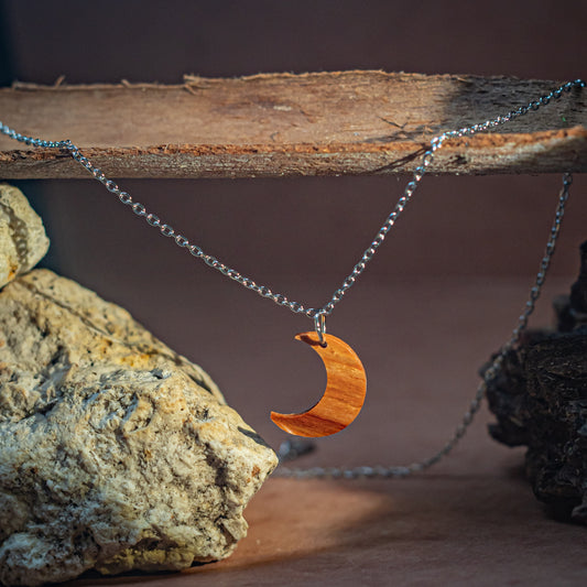 Collier demi-lune en bois - Argenté